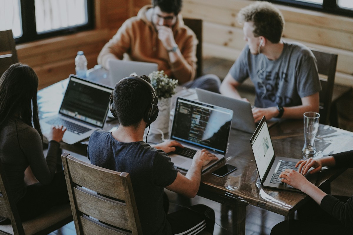 Colleagues collaborating around a table